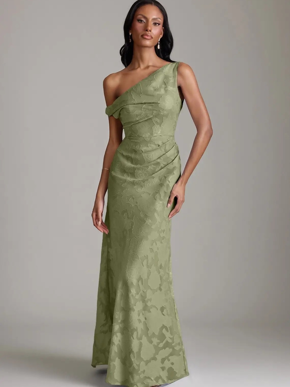 Azazie Emerson One-Shoulder Olive Green Evening Gown
